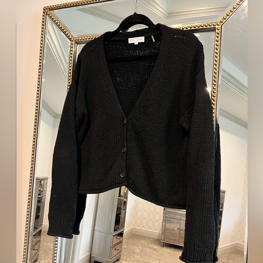 White + Warren Black Cardigan